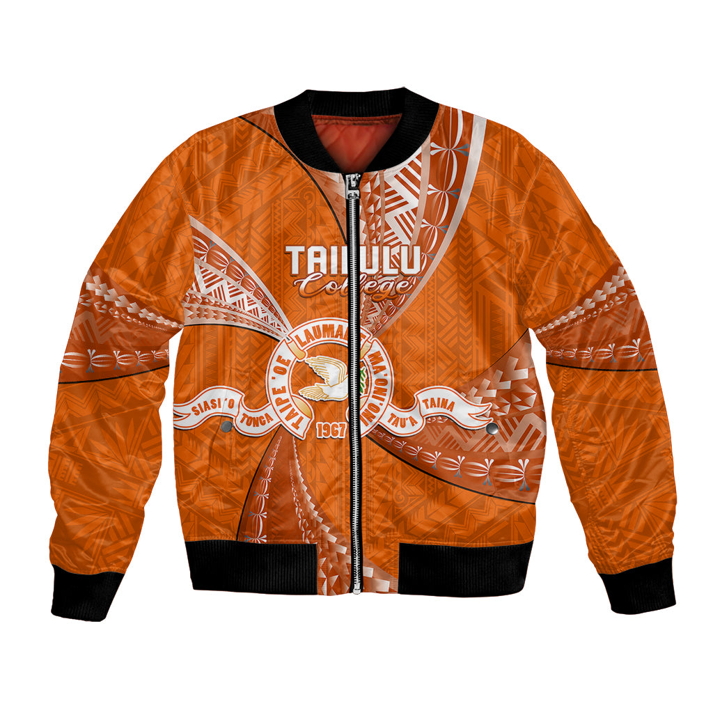 Personalised Tonga Tailulu College Bomber Jacket Tongan Ngatu Pattern LT14 Unisex Orange - Polynesian Pride