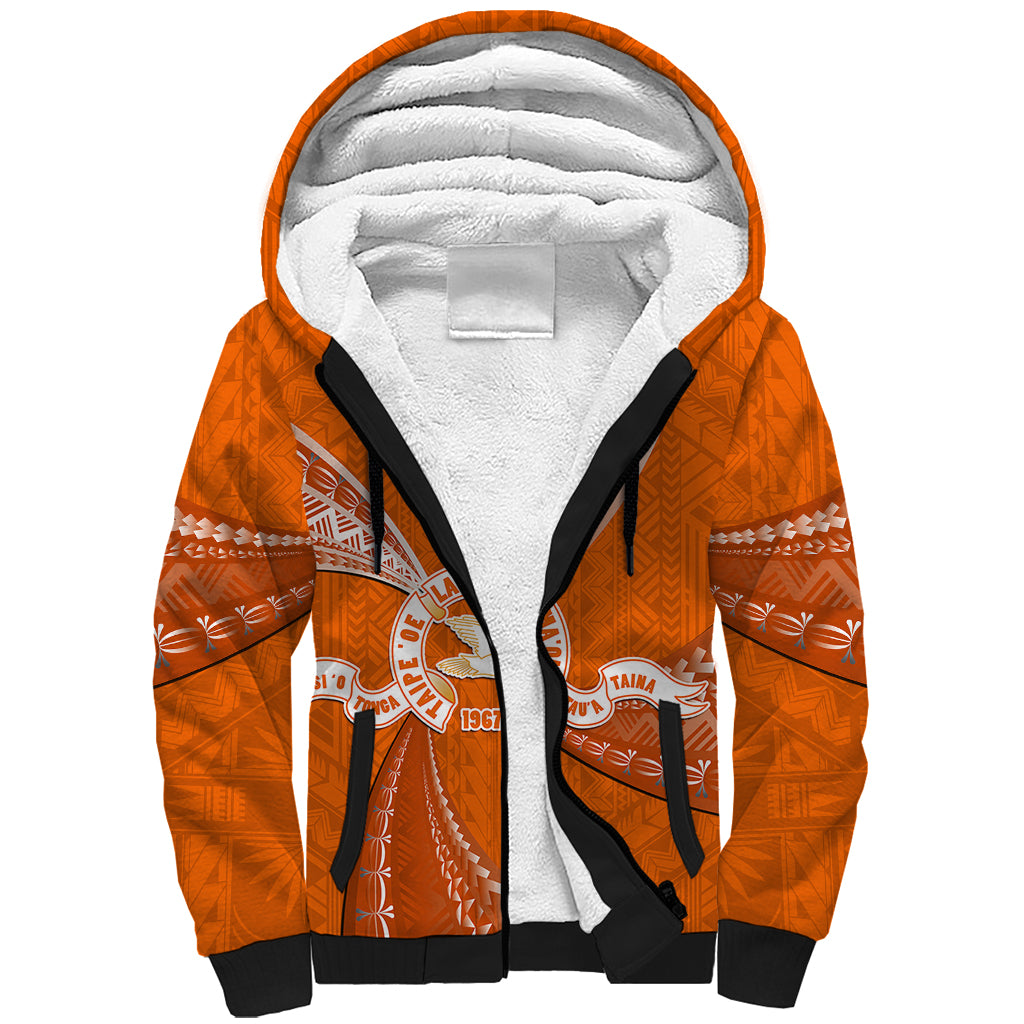 Personalised Tonga Tailulu College Sherpa Hoodie Tongan Ngatu Pattern LT14 Unisex Orange - Polynesian Pride