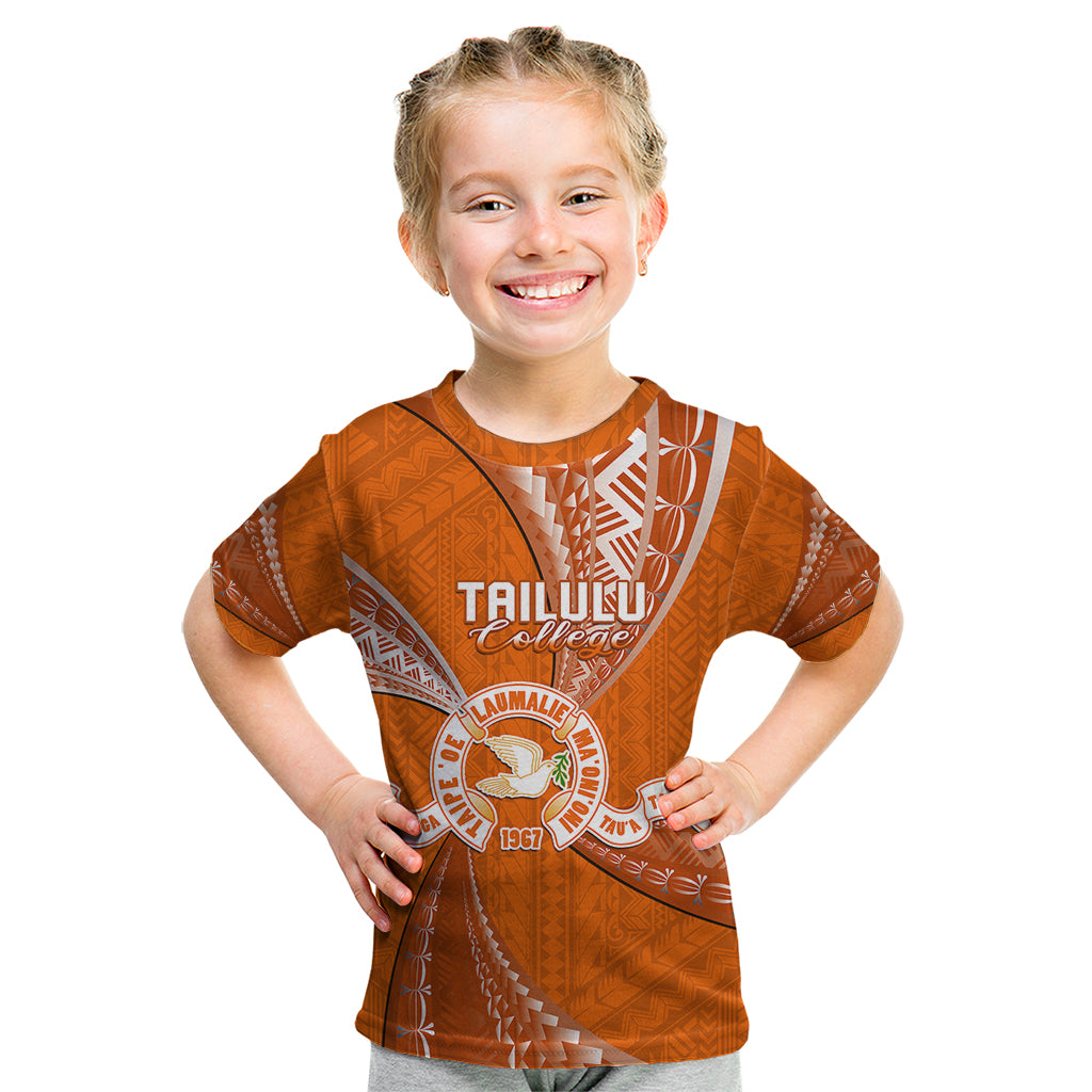 Personalised Tonga Tailulu College Kid T Shirt Class Of Year Tongan Ngatu Pattern LT14 Orange - Polynesian Pride