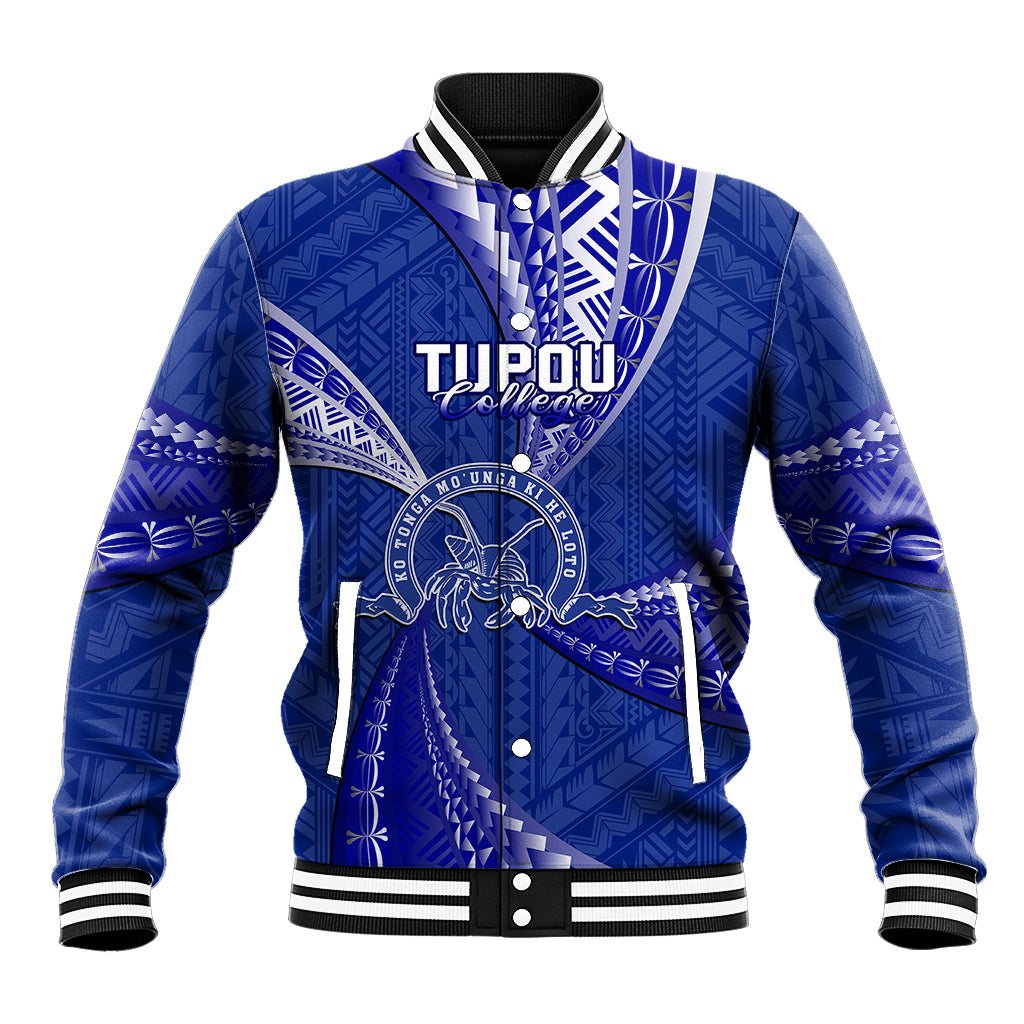 Personalised Tonga Tupou College Baseball Jacket Tongan Ngatu Pattern LT14 Unisex Blue - Polynesian Pride