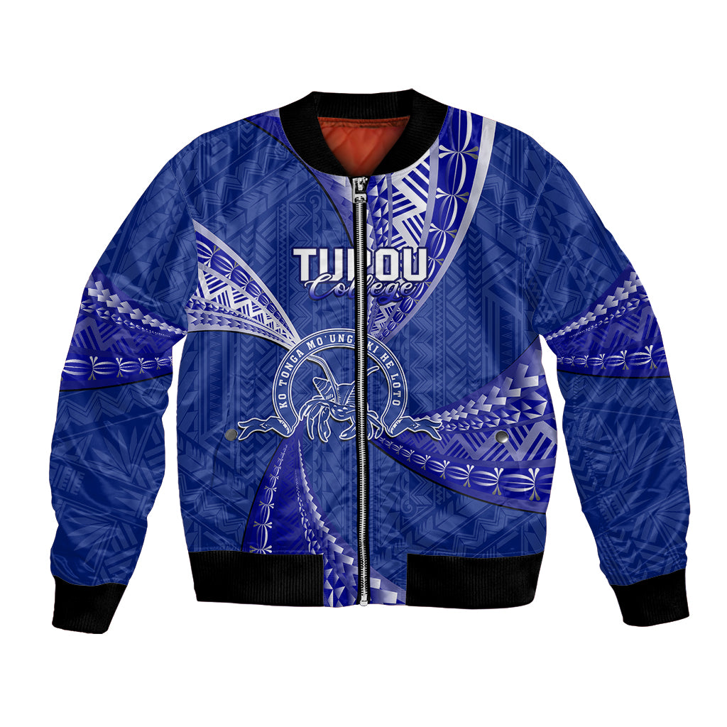 Personalised Tonga Tupou College Bomber Jacket Tongan Ngatu Pattern LT14 Unisex Blue - Polynesian Pride