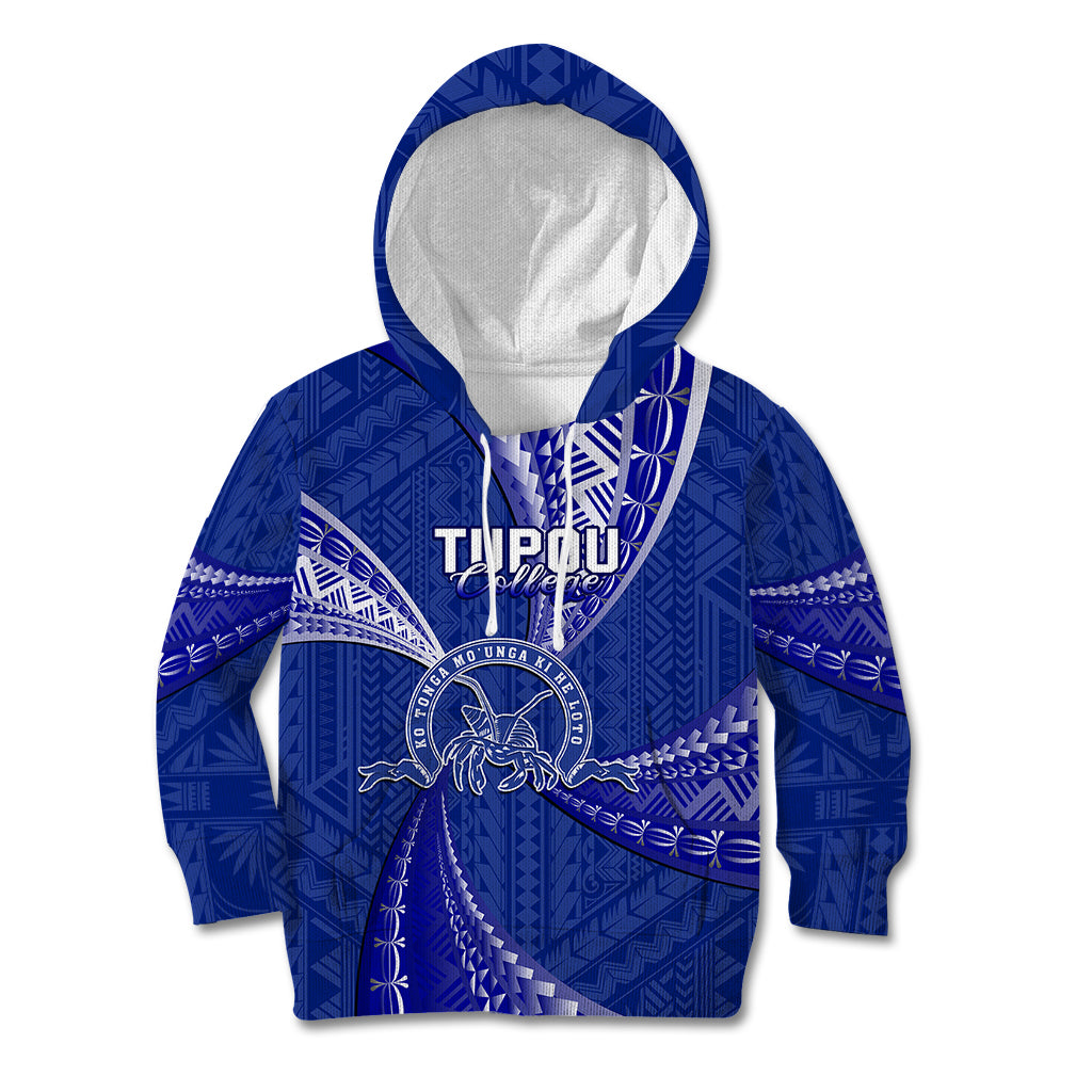 Personalised Tonga Tupou College Kid Hoodie Tongan Ngatu Pattern LT14 Hoodie Blue - Polynesian Pride