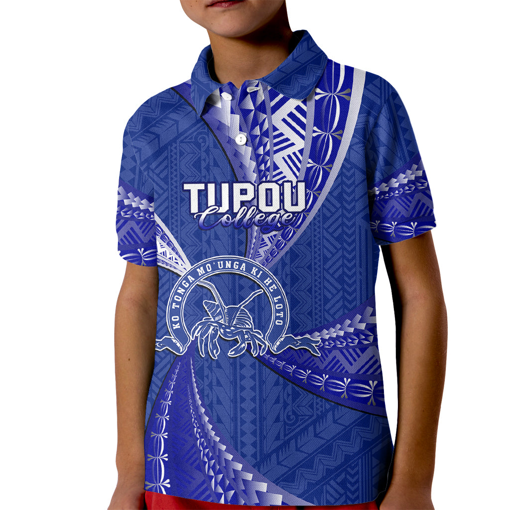 Personalised Tonga Tupou College Kid Polo Shirt Tongan Ngatu Pattern LT14 Kid Blue - Polynesian Pride