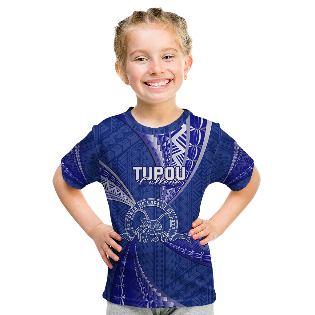 Personalised Tonga Tupou College Kid T Shirt Tongan Ngatu Pattern LT14 Blue - Polynesian Pride