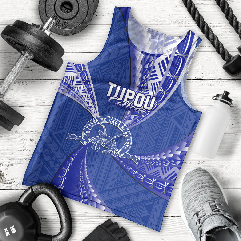 Personalised Tonga Tupou College Men Tank Top Tongan Ngatu Pattern LT14 Blue - Polynesian Pride