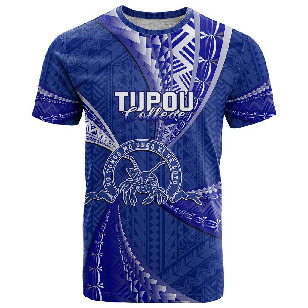 Custom Tonga Tupou College T Shirt Tongan Ngatu Pattern LT14 Blue - Polynesian Pride