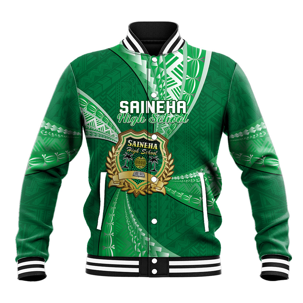 Personalised Tonga Saineha High School Baseball Jacket Tongan Ngatu Pattern LT14 Unisex Green - Polynesian Pride