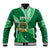 Personalised Tonga Saineha High School Baseball Jacket Tongan Ngatu Pattern LT14 Unisex Green - Polynesian Pride