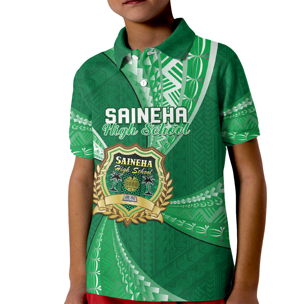 Personalised Tonga Saineha High School Kid Polo Shirt Tongan Ngatu Pattern LT14 Kid Green - Polynesian Pride