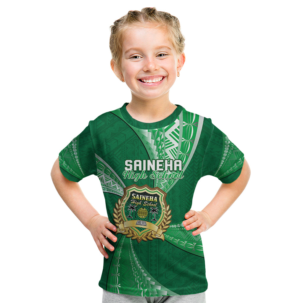 Personalised Tonga Saineha High School Kid T Shirt Tongan Ngatu Pattern LT14 Green - Polynesian Pride