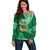 Personalised Tonga Saineha High School Off Shoulder Sweater Tongan Ngatu Pattern LT14 Women Green - Polynesian Pride