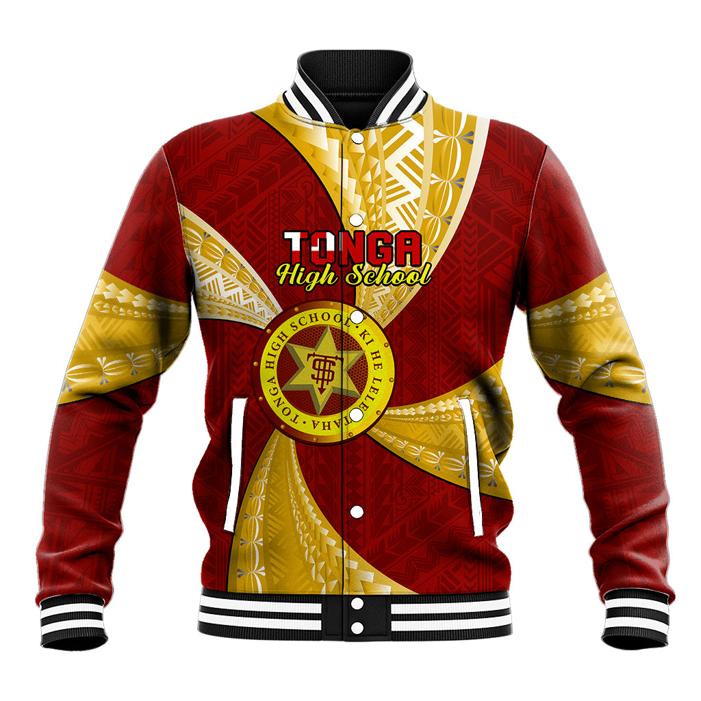 Personalised Tonga High School Baseball Jacket Tongan Ngatu Pattern LT14 Unisex Maroon - Polynesian Pride