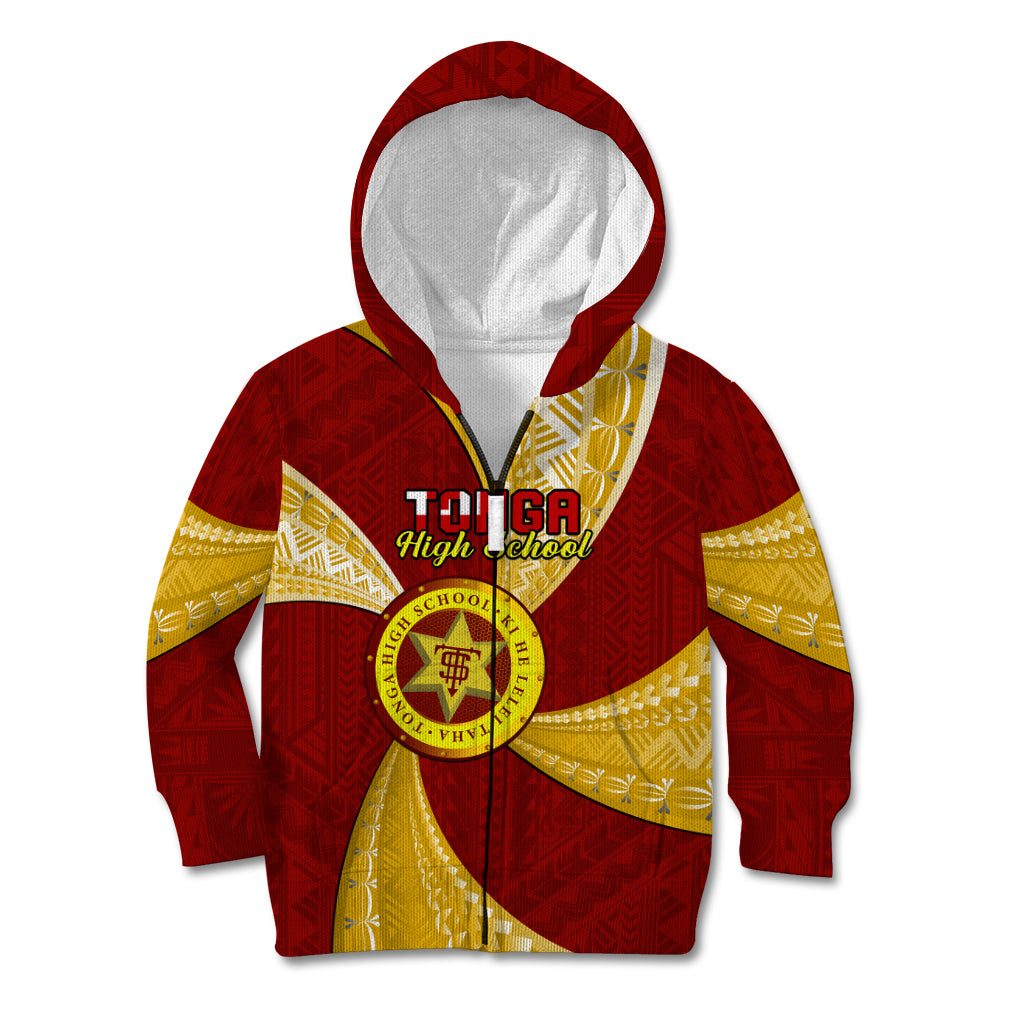 Personalised Tonga High School Kid Hoodie Tongan Ngatu Pattern LT14 Zip Hoodie Maroon - Polynesian Pride