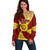 Personalised Tonga High School Off Shoulder Sweater Tongan Ngatu Pattern LT14 Women Maroon - Polynesian Pride