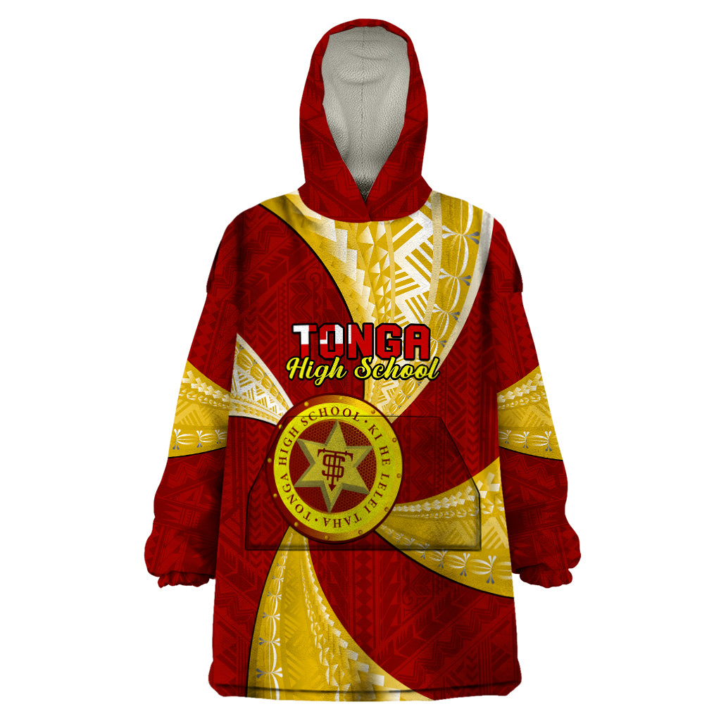 Personalised Tonga High School Wearable Blanket Hoodie Tongan Ngatu Pattern LT14 One Size Maroon - Polynesian Pride