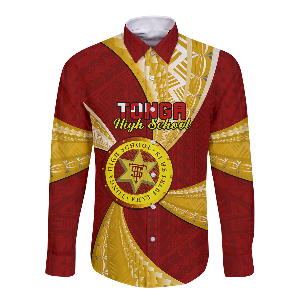 Personalised Tonga High School Long Sleeve Button Shirt Class Of Year Tongan Ngatu Pattern LT14 Unisex Maroon - Polynesian Pride