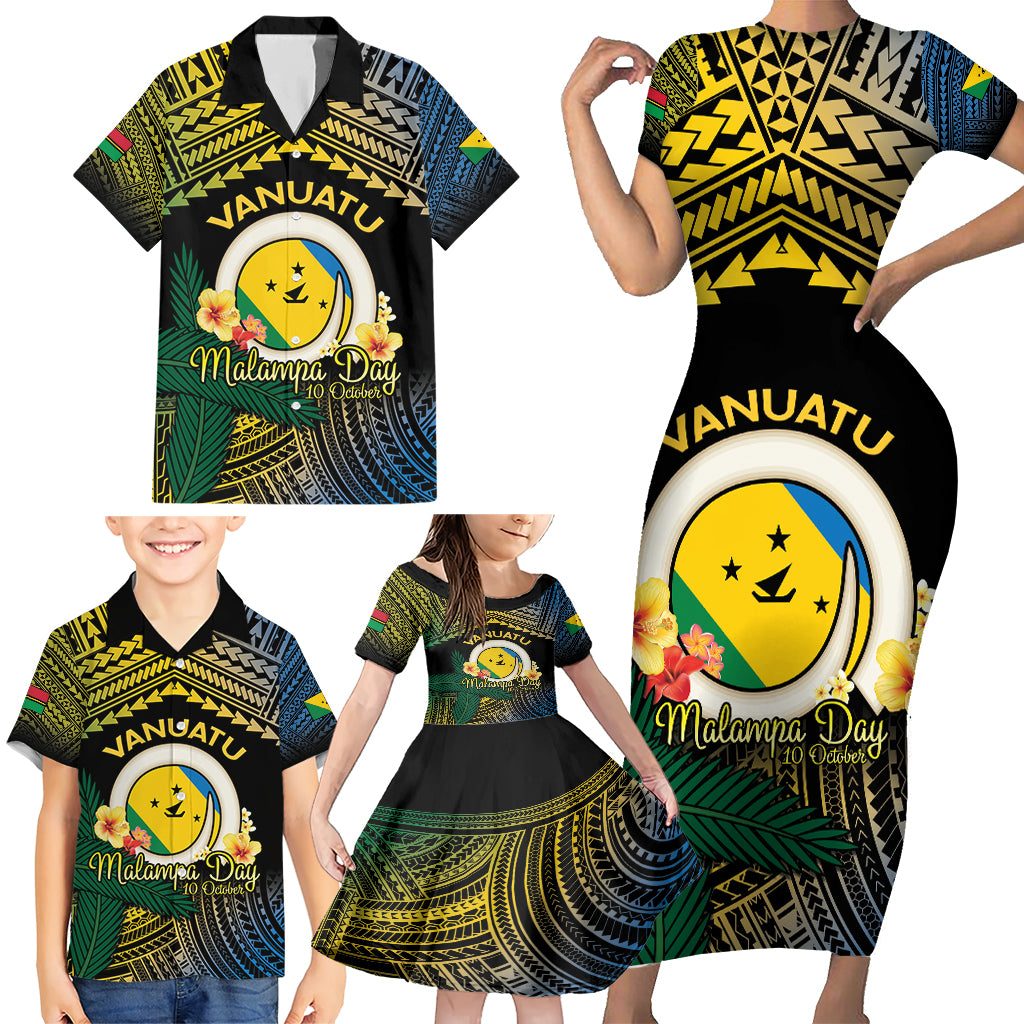 Personalised Malampa Day Family Matching Short Sleeve Bodycon Dress and Hawaiian Shirt Vanuatu Provinces Polynesian Pattern