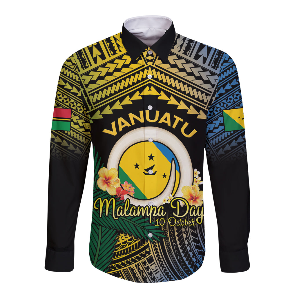 Personalised Malampa Day Long Sleeve Button Shirt Vanuatu Provinces Polynesian Pattern LT14 Unisex Black - Polynesian Pride