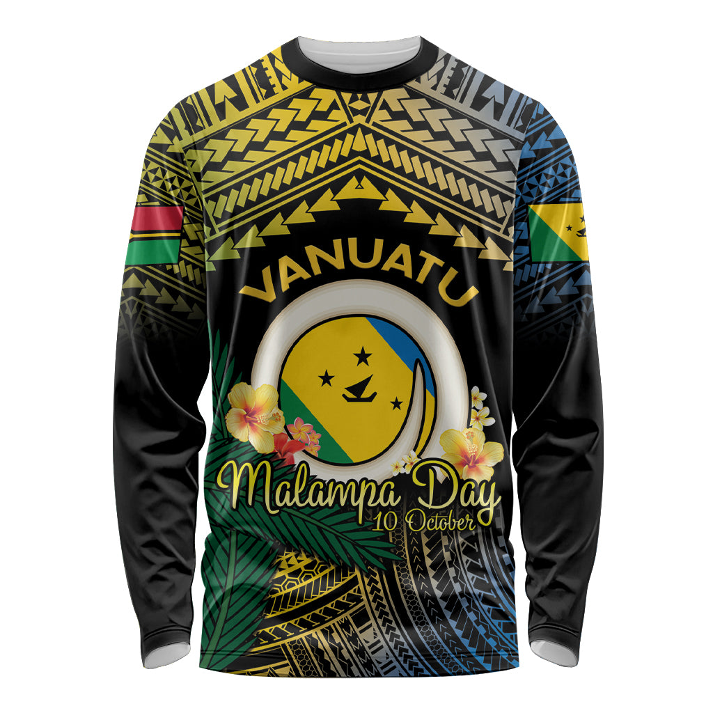 Personalised Malampa Day Long Sleeve Shirt Vanuatu Provinces Polynesian Pattern LT14 Unisex Black - Polynesian Pride