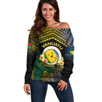 Personalised Malampa Day Off Shoulder Sweater Vanuatu Provinces Polynesian Pattern LT14 Women Black - Polynesian Pride