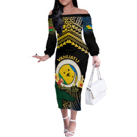 Personalised Malampa Day Off The Shoulder Long Sleeve Dress Vanuatu Provinces Polynesian Pattern LT14 Women Black - Polynesian Pride
