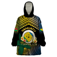 Personalised Malampa Day Wearable Blanket Hoodie Vanuatu Provinces Polynesian Pattern LT14 One Size Black - Polynesian Pride
