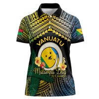 Personalised Malampa Day Women Polo Shirt Vanuatu Provinces Polynesian Pattern LT14 Female Black - Polynesian Pride