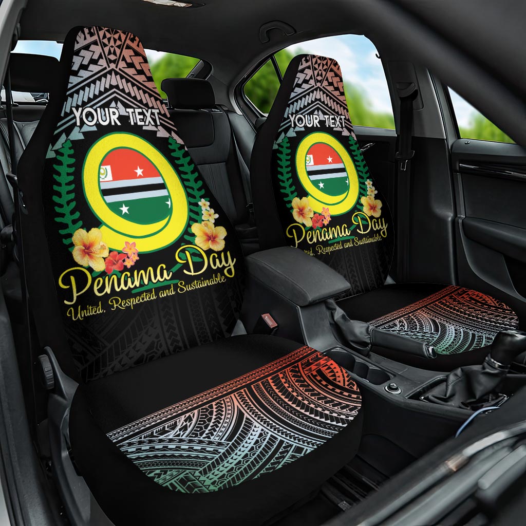 Personalised Penama Day Car Seat Cover Vanuatu Provinces Polynesian Pattern LT14 One Size Black - Polynesian Pride
