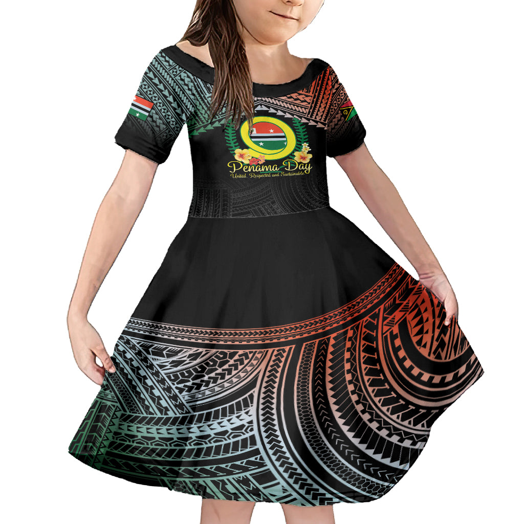 Personalised Penama Day Kid Short Sleeve Dress Vanuatu Provinces Polynesian Pattern LT14 KID Black - Polynesian Pride