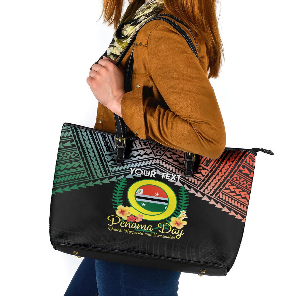 Personalised Penama Day Leather Tote Bag Vanuatu Provinces Polynesian Pattern LT14 Black - Polynesian Pride