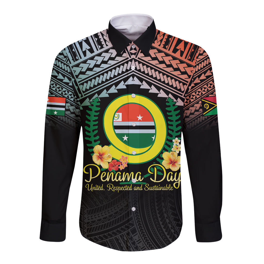 Personalised Penama Day Long Sleeve Button Shirt Vanuatu Provinces Polynesian Pattern LT14 Unisex Black - Polynesian Pride