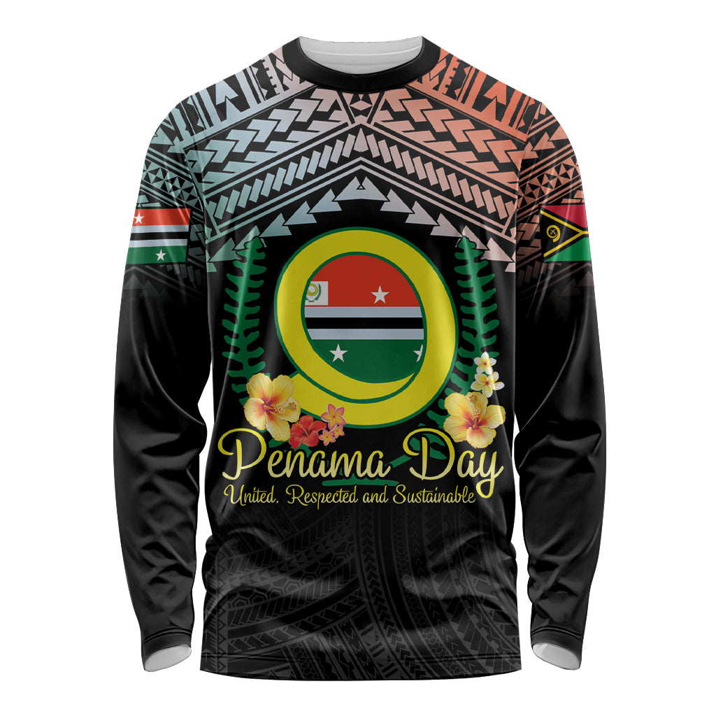 Personalised Penama Day Long Sleeve Shirt Vanuatu Provinces Polynesian Pattern LT14 Unisex Black - Polynesian Pride