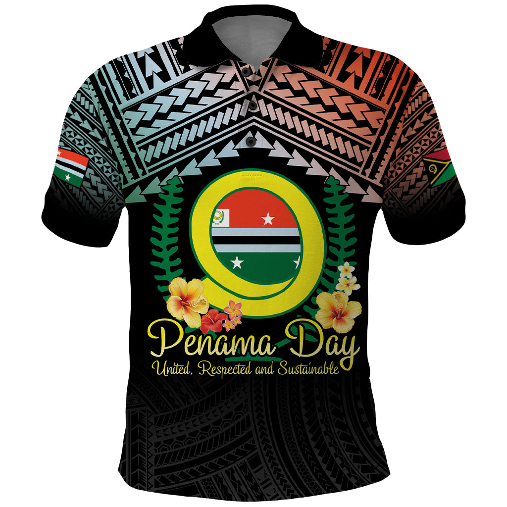 Personalised Penama Day Polo Shirt Vanuatu Provinces Polynesian Pattern LT14 Black - Polynesian Pride