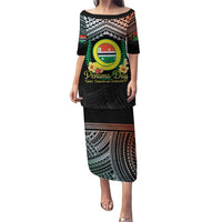 Personalised Penama Day Puletasi Vanuatu Provinces Polynesian Pattern LT14 Long Dress Black - Polynesian Pride