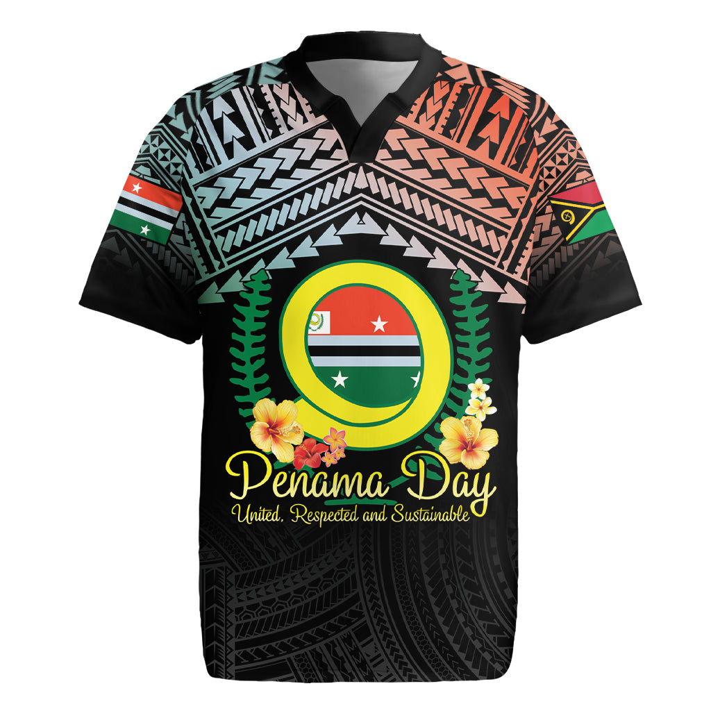 Personalised Penama Day Rugby Jersey Vanuatu Provinces Polynesian Pattern LT14 Black - Polynesian Pride