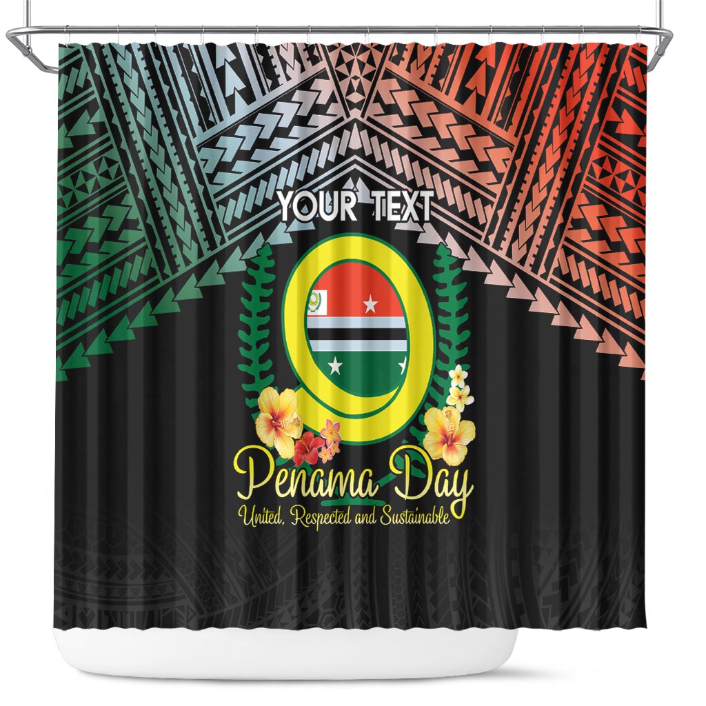 Personalised Penama Day Shower Curtain Vanuatu Provinces Polynesian Pattern LT14 Black - Polynesian Pride