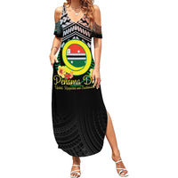 Personalised Penama Day Summer Maxi Dress Vanuatu Provinces Polynesian Pattern LT14 Women Black - Polynesian Pride