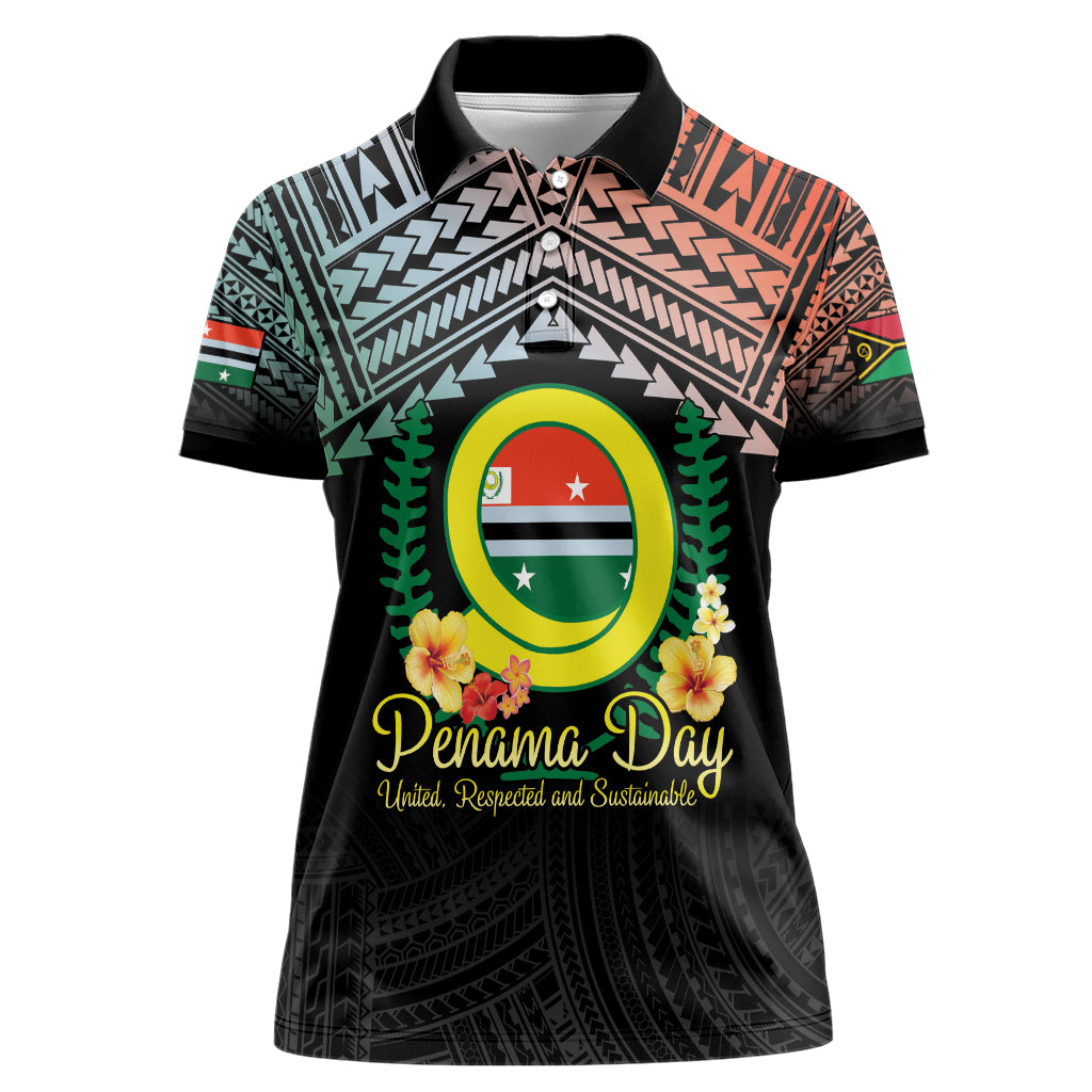 Personalised Penama Day Women Polo Shirt Vanuatu Provinces Polynesian Pattern LT14 Female Black - Polynesian Pride