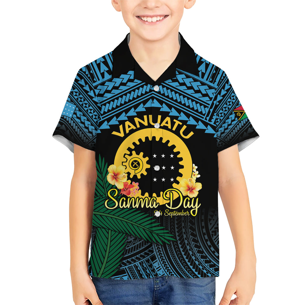 Personalised Sanma Day Kid Hawaiian Shirt Vanuatu Provinces Polynesian Pattern LT14 Kid Black - Polynesian Pride