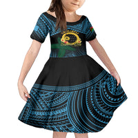 Personalised Sanma Day Kid Short Sleeve Dress Vanuatu Provinces Polynesian Pattern LT14 KID Black - Polynesian Pride
