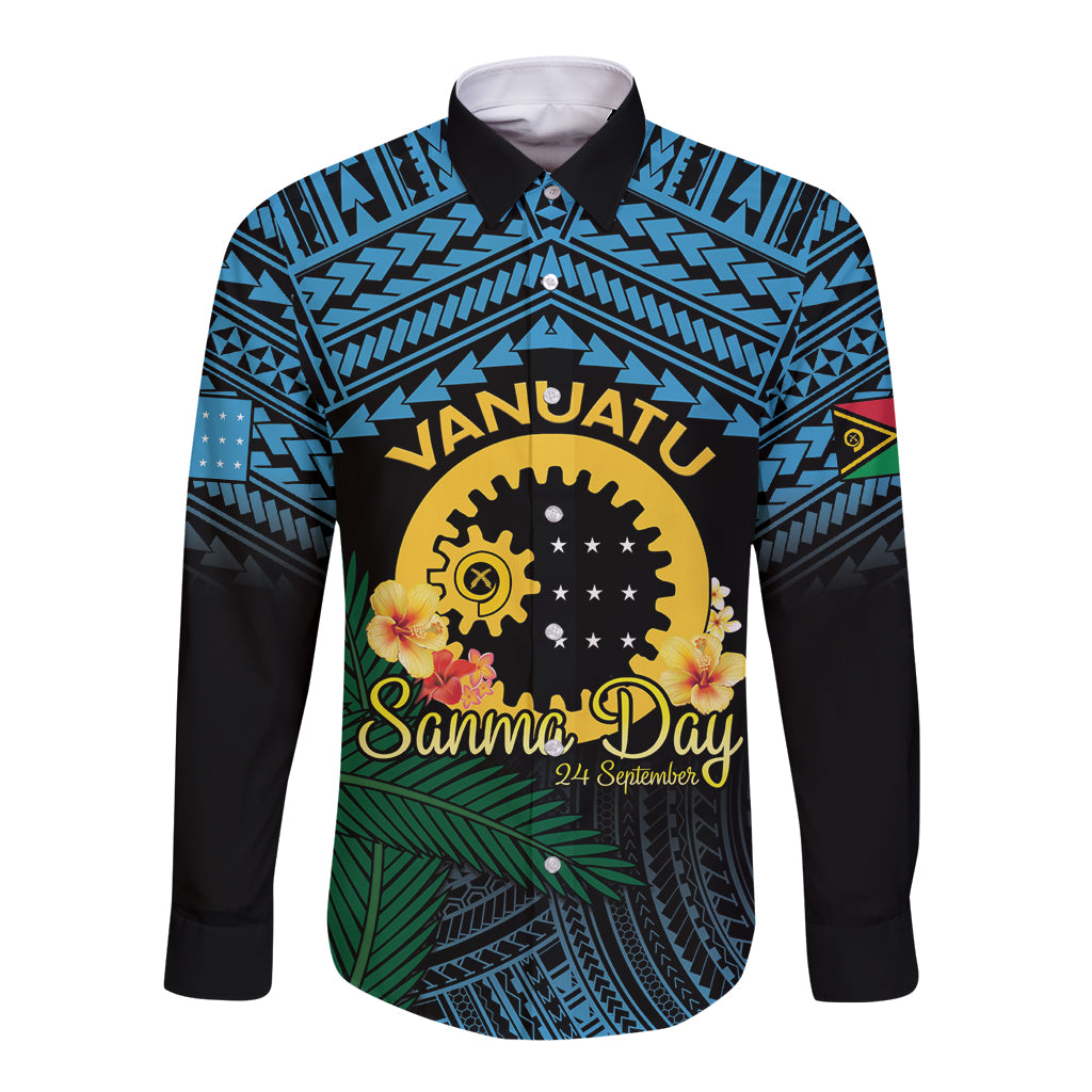 Personalised Sanma Day Long Sleeve Button Shirt Vanuatu Provinces Polynesian Pattern LT14 Unisex Black - Polynesian Pride