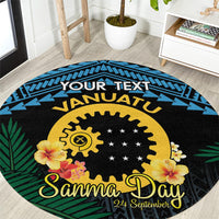 Personalised Sanma Day Round Carpet Vanuatu Provinces Polynesian Pattern LT14 Black - Polynesian Pride