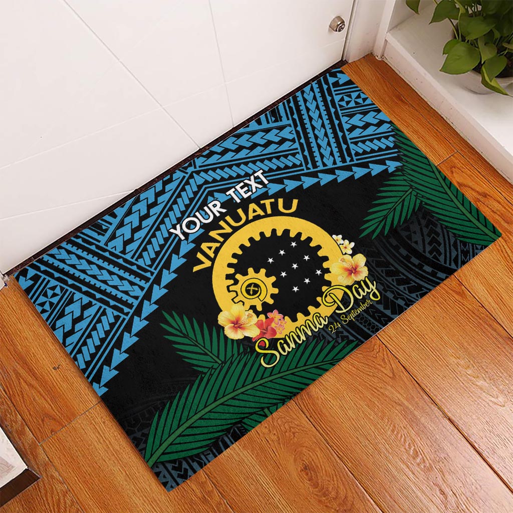 Personalised Sanma Day Rubber Doormat Vanuatu Provinces Polynesian Pattern LT14 Black - Polynesian Pride
