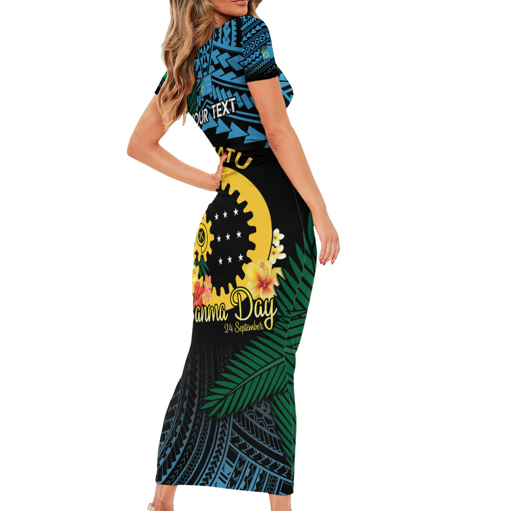 Personalised Sanma Day Short Sleeve Bodycon Dress Vanuatu Provinces Polynesian Pattern LT14 - Polynesian Pride
