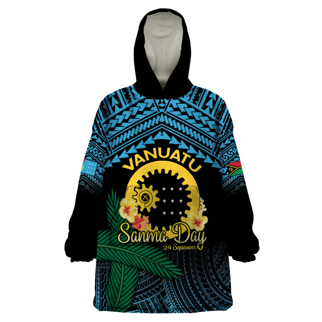 Personalised Sanma Day Wearable Blanket Hoodie Vanuatu Provinces Polynesian Pattern LT14 One Size Black - Polynesian Pride