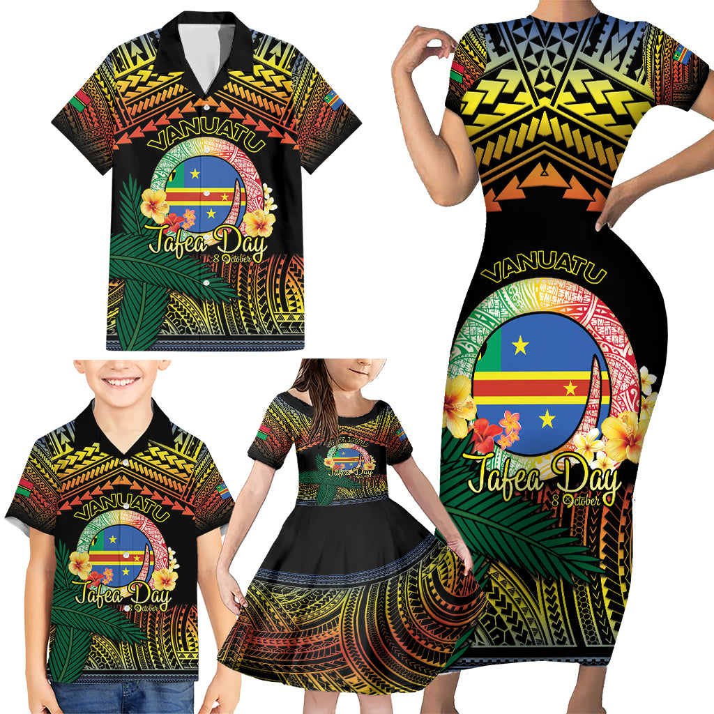 Personalised Tafea Day Family Matching Short Sleeve Bodycon Dress and Hawaiian Shirt Vanuatu Provinces Polynesian Pattern
