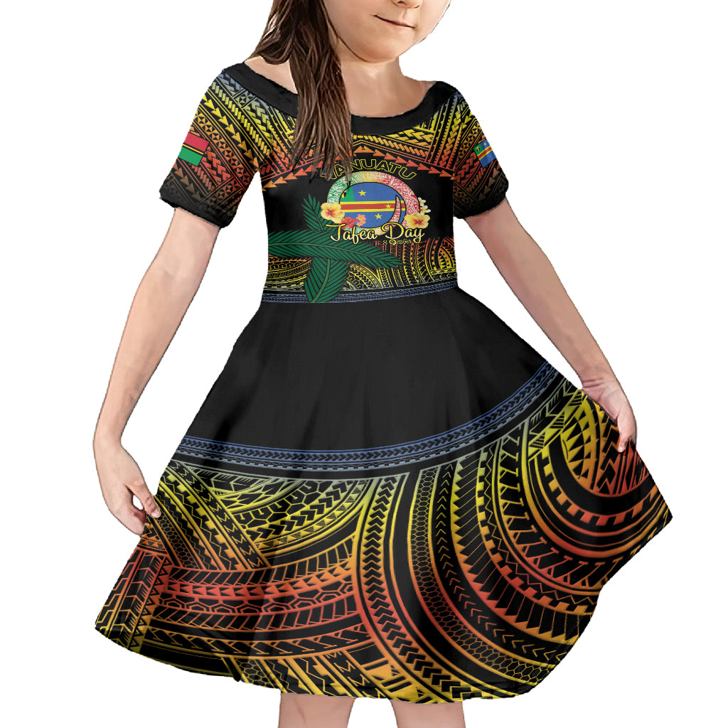 Personalised Tafea Day Kid Short Sleeve Dress Vanuatu Provinces Polynesian Pattern LT14 KID Black - Polynesian Pride