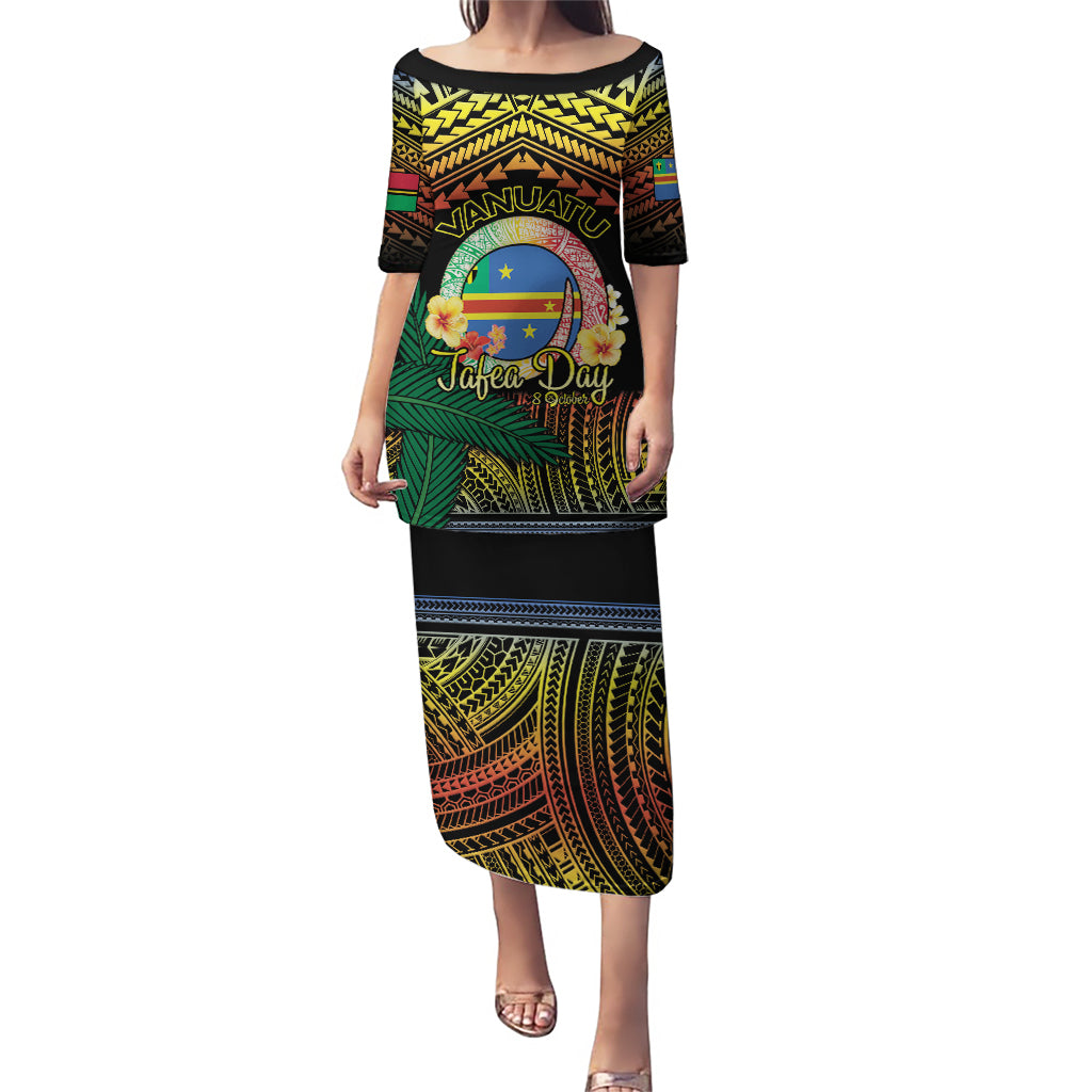 Personalised Tafea Day Puletasi Vanuatu Provinces Polynesian Pattern LT14 Long Dress Black - Polynesian Pride