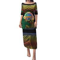 Personalised Tafea Day Puletasi Vanuatu Provinces Polynesian Pattern LT14 Long Dress Black - Polynesian Pride