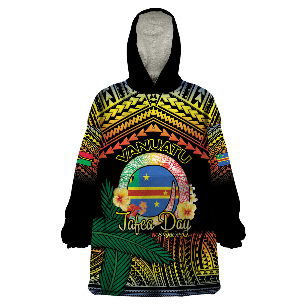 Personalised Tafea Day Wearable Blanket Hoodie Vanuatu Provinces Polynesian Pattern LT14 One Size Black - Polynesian Pride